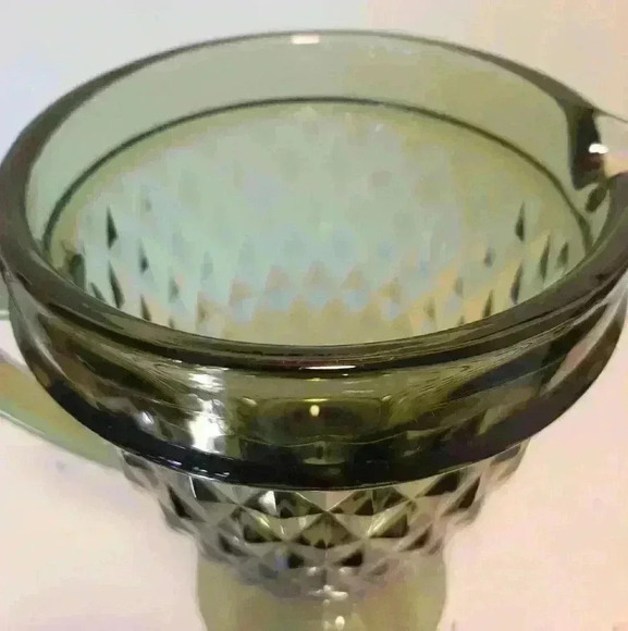 Diamond Point Art Deco Avocado Pressed Glass Pedestal Pitcher. Vintage inspired. - Picture 4 of 6